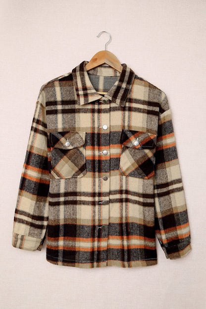 Navy Blue Plus Size Plaid Flap Pocket Shacket