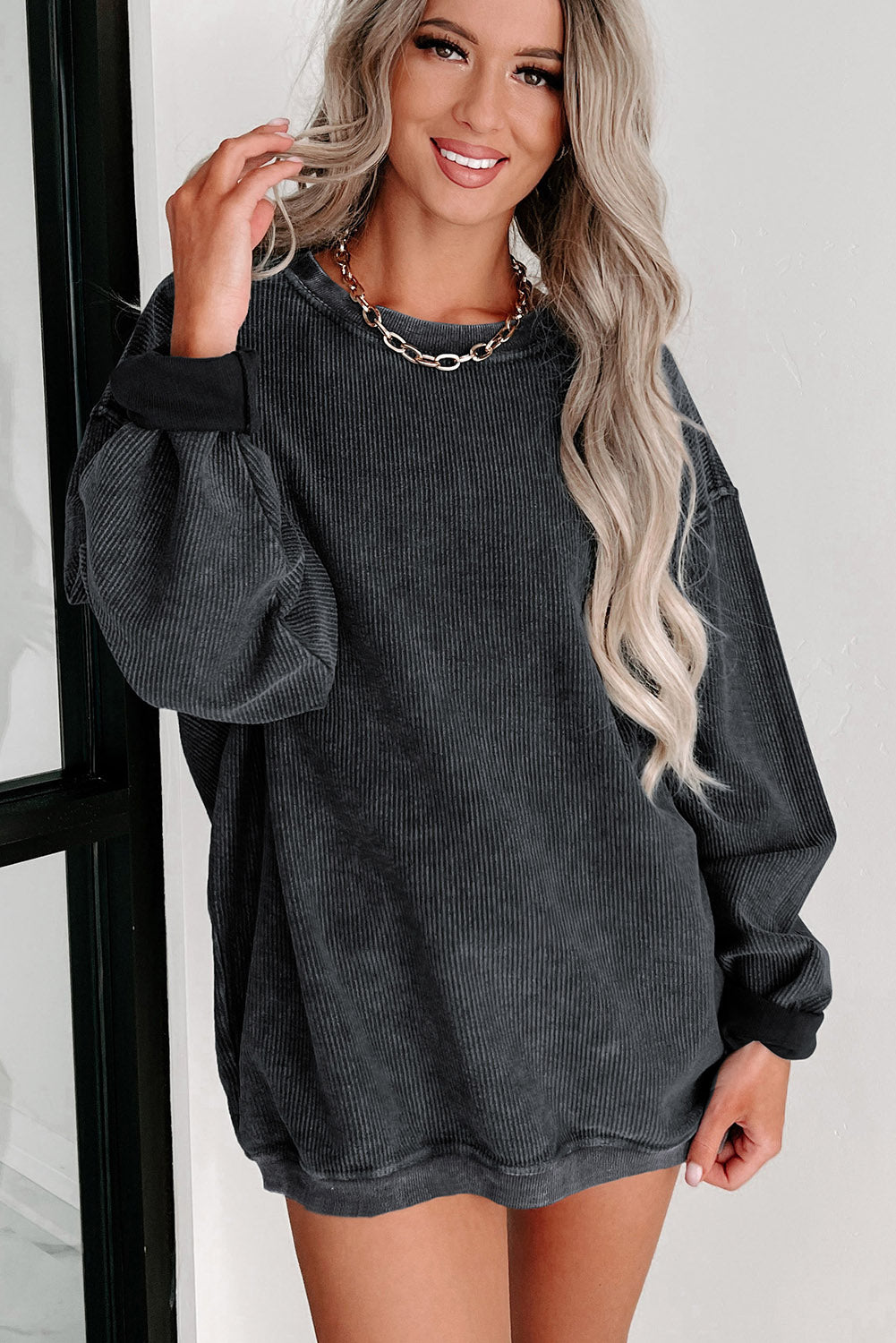 Black Christmas Neon Nutcrackers Mineral Wash Corded Sweatshirt