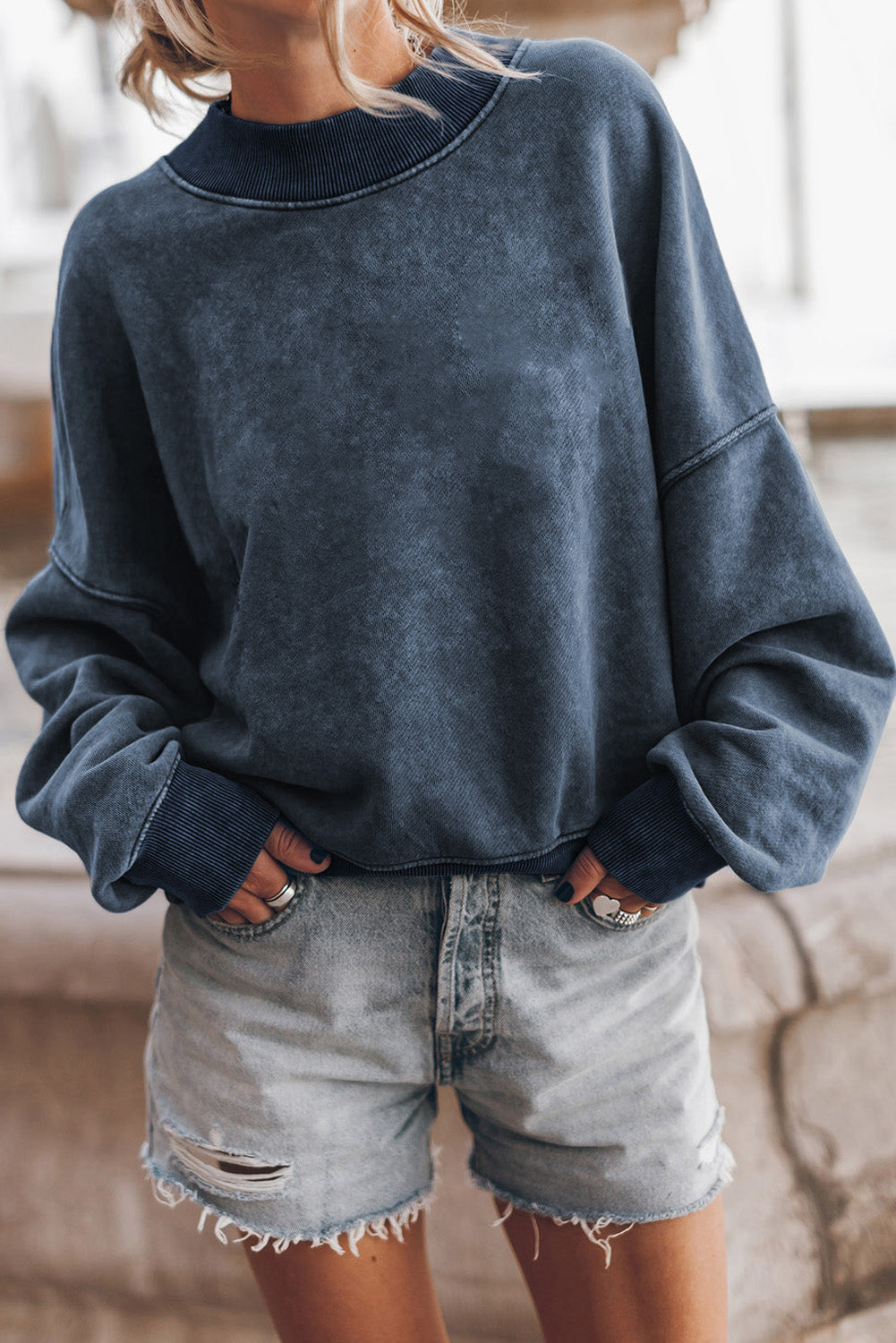 Green Drop Shoulder Crew Neck Pullover Sweatshirt