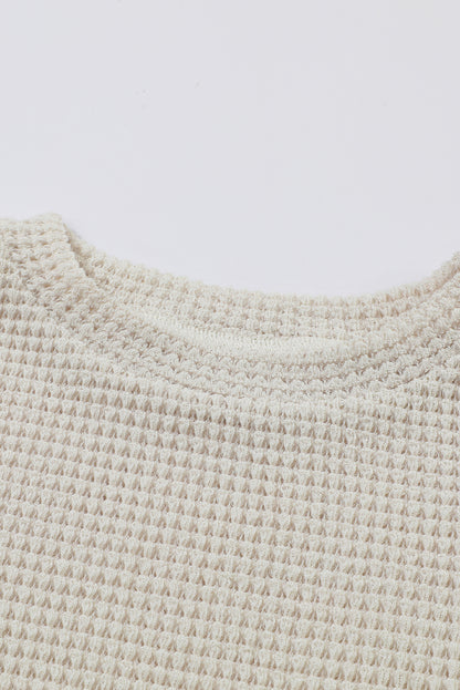 Black Sunflower Mesh Bubble Sleeve Waffle Knit Top