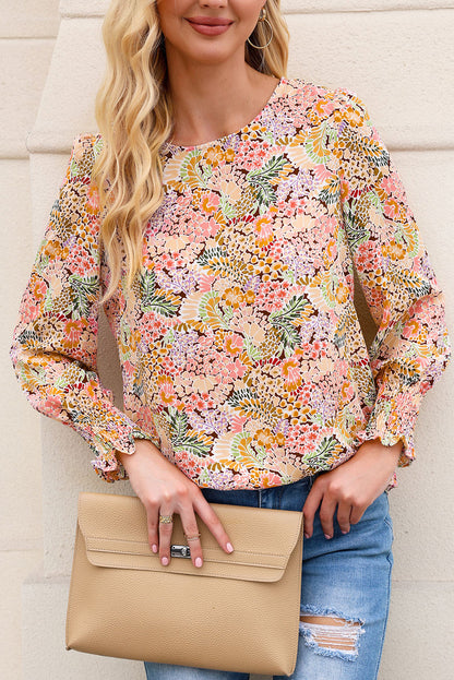 Multicolor Gorgeous Floral Print Tie V Neck Ruffle Dress