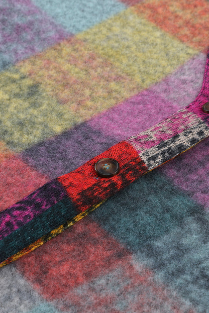 Multicolor Brushed Plaid Buttoned Pullover Oversized Hoodie