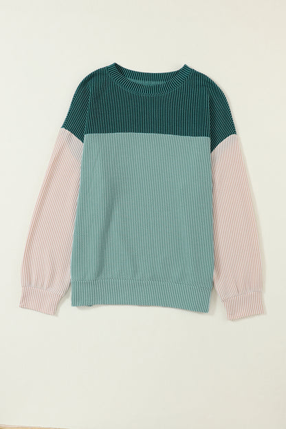 Mineral Red Plus Size Ribbed Colorblock Long Sleeve Top