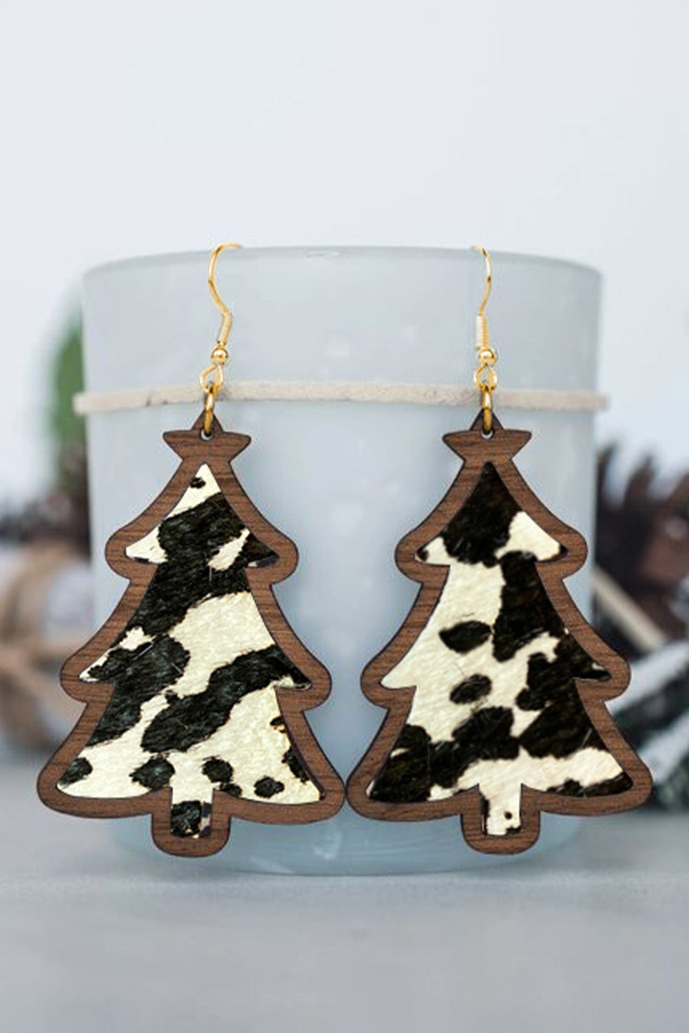 Fiery Red Shade Of Leopard Plaid Christmas Tree Earrings