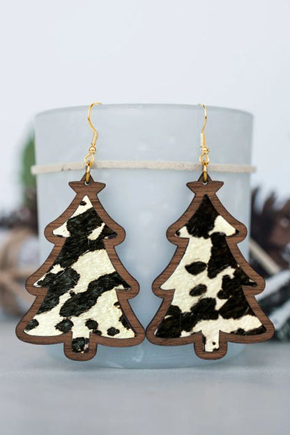 Fiery Red Shade Of Leopard Plaid Christmas Tree Earrings