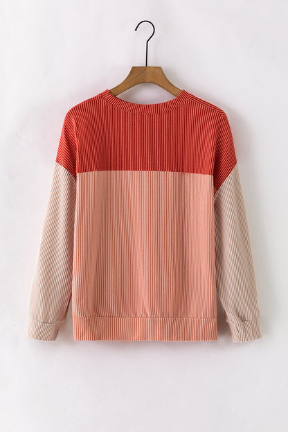 Mineral Red Plus Size Ribbed Colorblock Long Sleeve Top