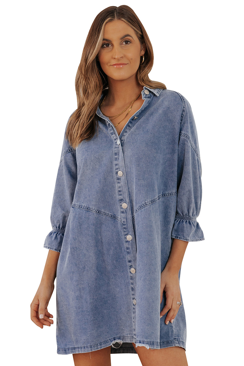 Gray Sequin Nutcracker Graphic Long Sleeve Shirt Denim Dress