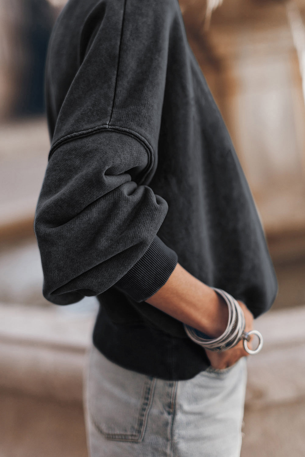 Green Drop Shoulder Crew Neck Pullover Sweatshirt