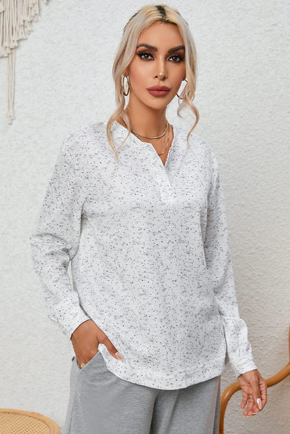 Gray Slouchy Heather Rib Knit Long Sleeve Henley Top