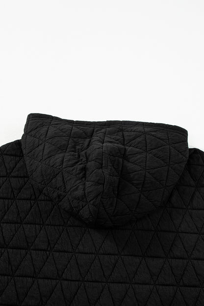 Coffee Solid Color Quilted Kangaroo Pocket Hoodie