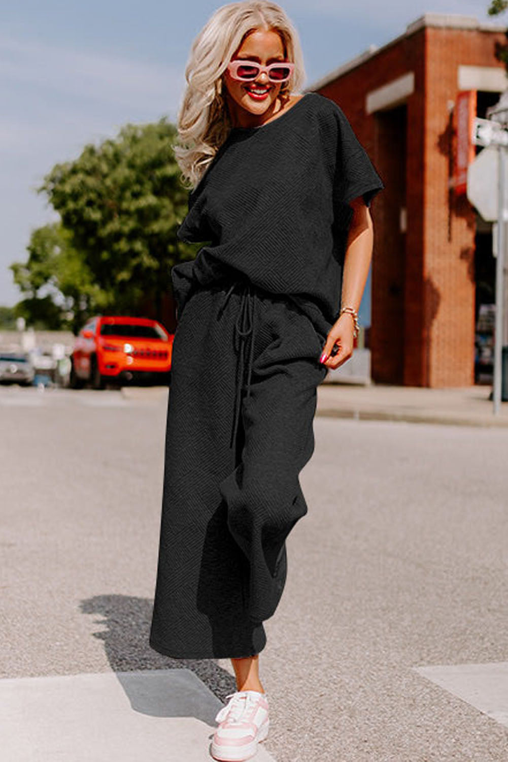 Black Ultra Loose Textured 2pcs Slouchy Outfit