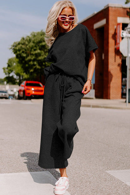 Black Ultra Loose Textured 2pcs Slouchy Outfit