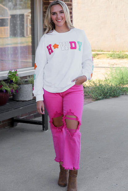 Black Glitter Howdy Patch Graphic Casual Sweatshirt