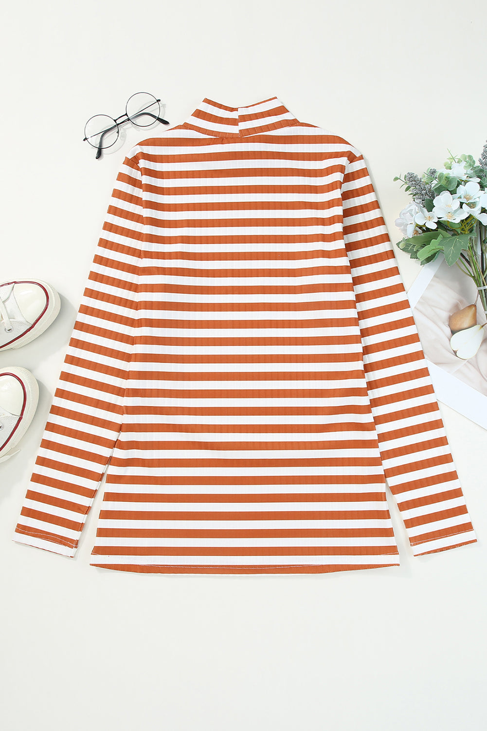 Black Striped Print Textured Knit Long Sleeve Tee