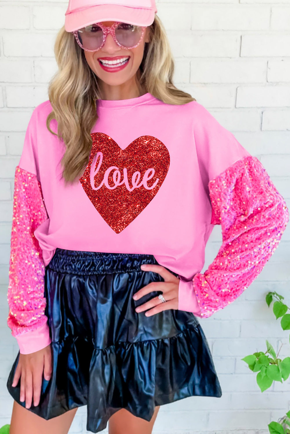 Pink Plus Size Sequin Sleeves Nutcracker Graphic Sweatshirt