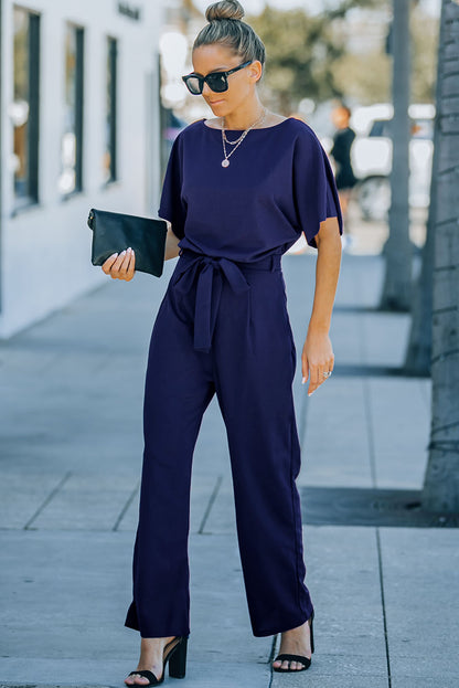 Black Belted Wide Leg Jumpsuit