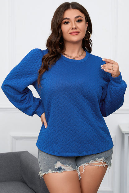 Light Pink Cable Textured Puff Sleeve Sweatshirt