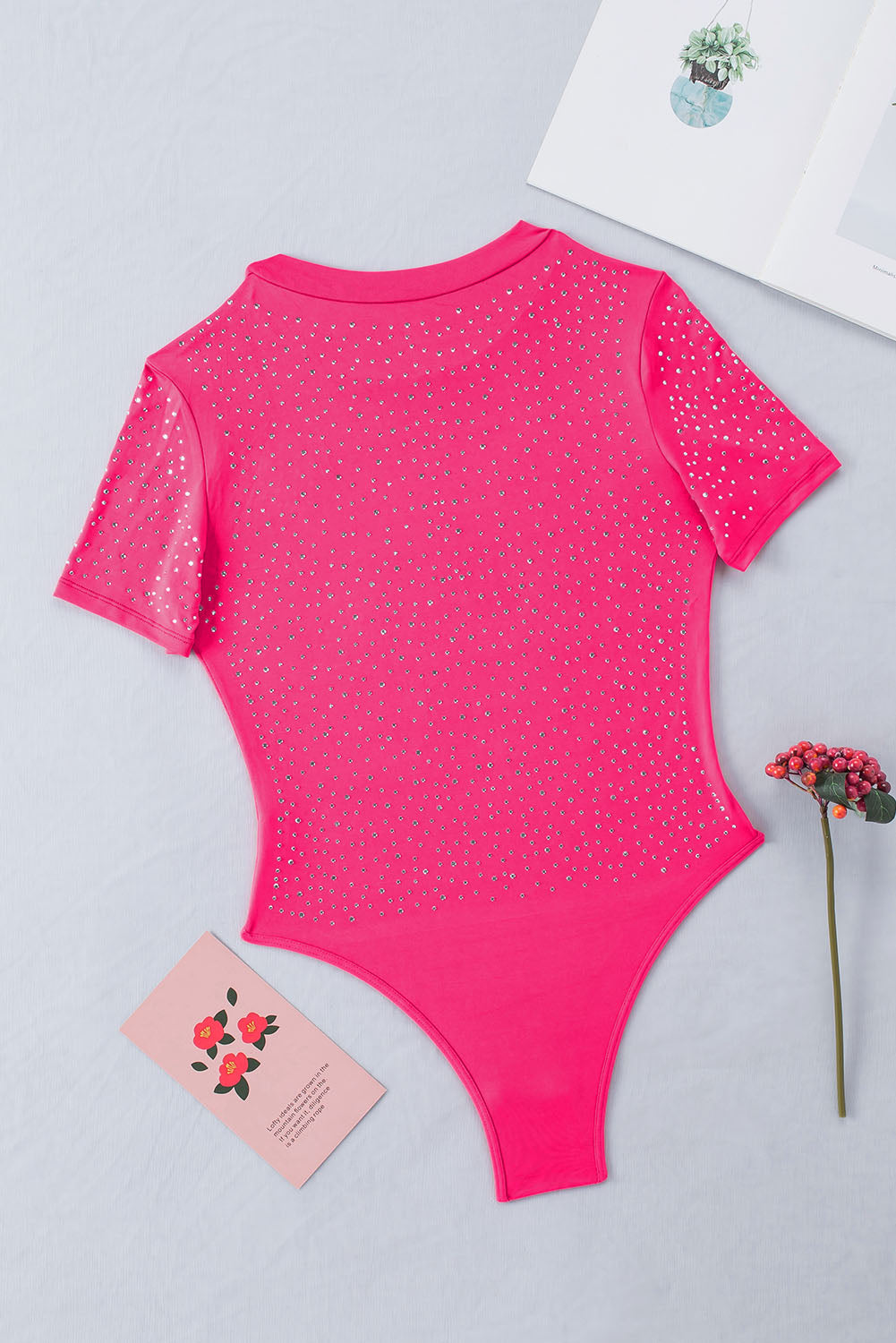 Black Rhinestone O-neck Long Sleeve Bodysuit