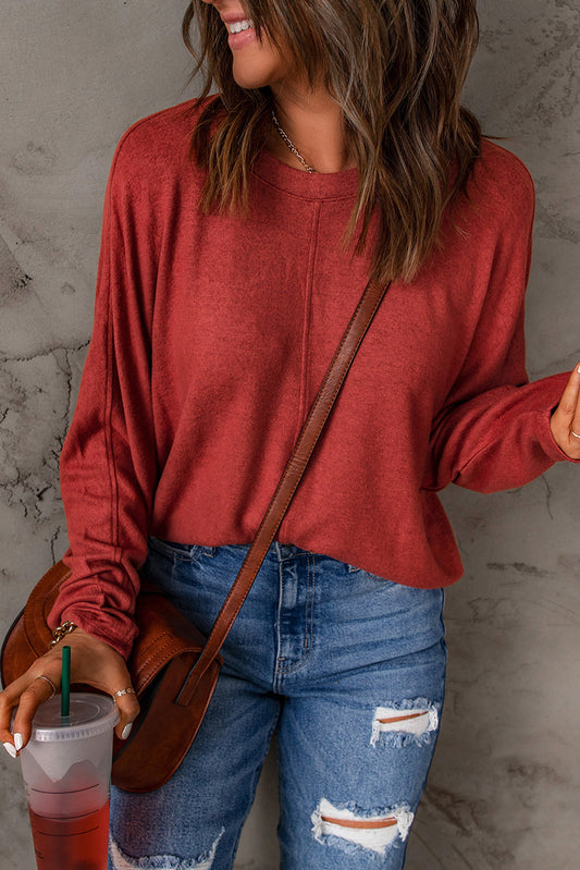 Red Sequined Christmas Favor Sleeve Casual Pullover