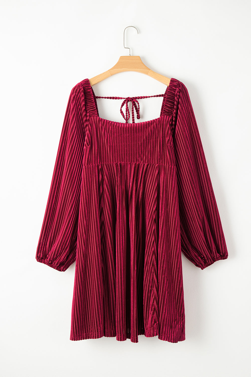 Pink Smocked Ribbed Velvet Babydoll Top