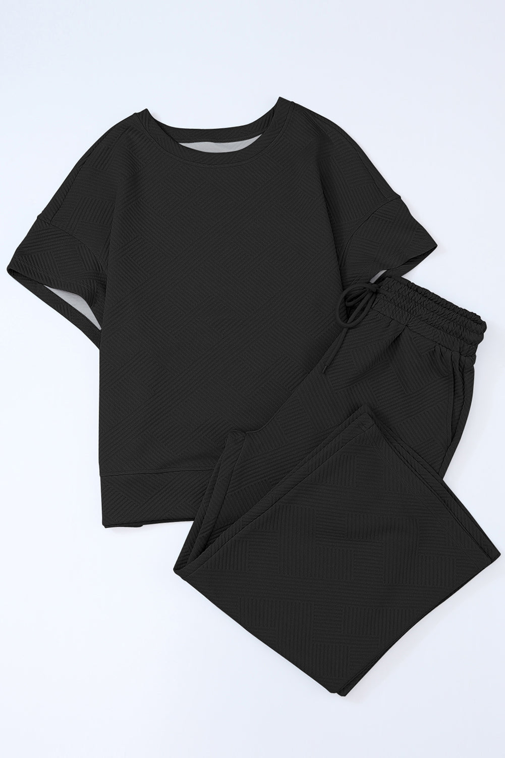 Black Ultra Loose Textured 2pcs Slouchy Outfit