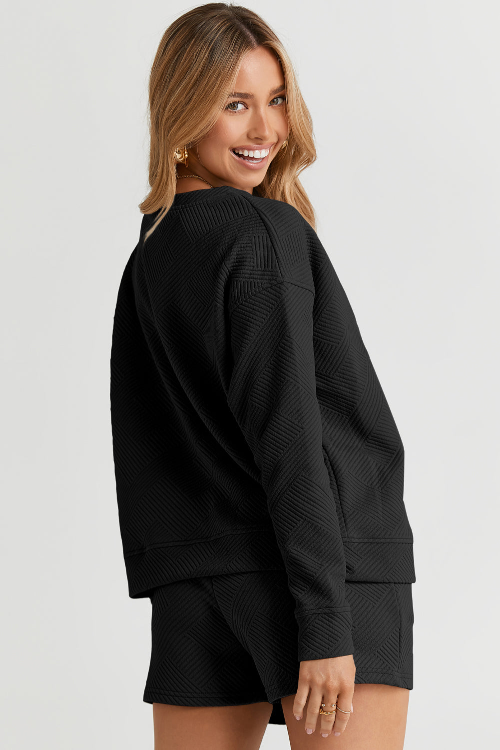 Black Ultra Loose Textured 2pcs Slouchy Outfit