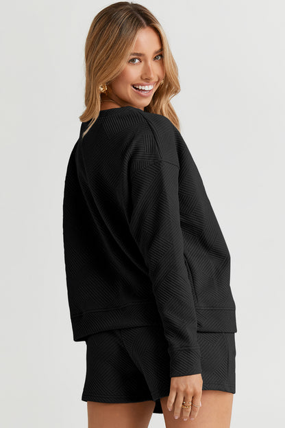 Black Ultra Loose Textured 2pcs Slouchy Outfit