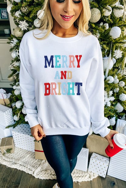Pink MERRY Alphabet Print Loose Fit Christmas Sweatshirt