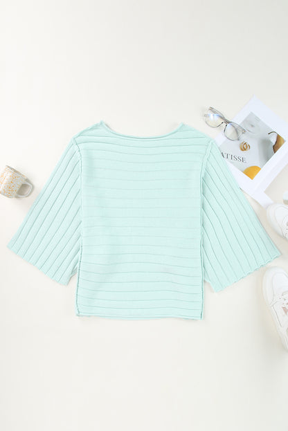 Black Exposed Seam Ribbed Knit Dolman Top