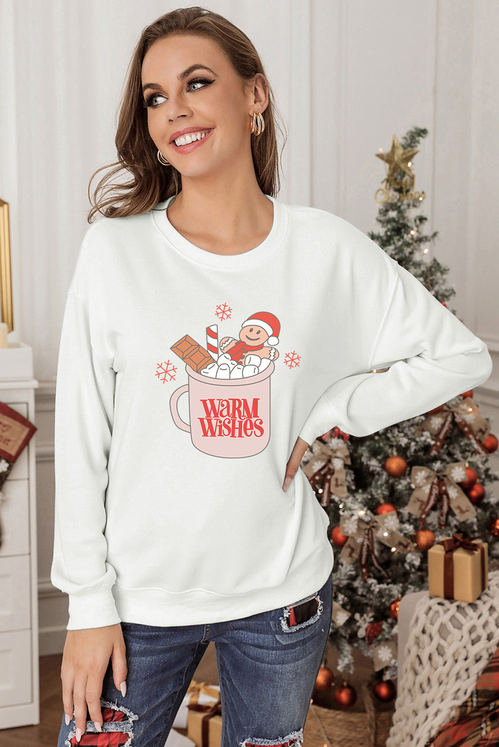 Pink MERRY Alphabet Print Loose Fit Christmas Sweatshirt