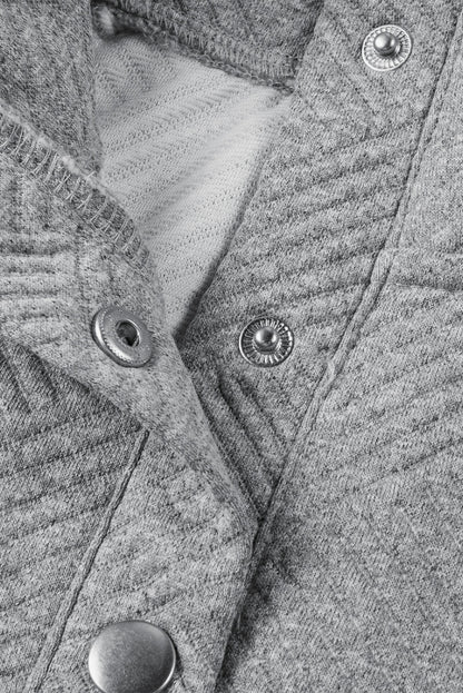 Light Grey Textured Knit Buttoned Kangaroo Pocket Sweatshirt