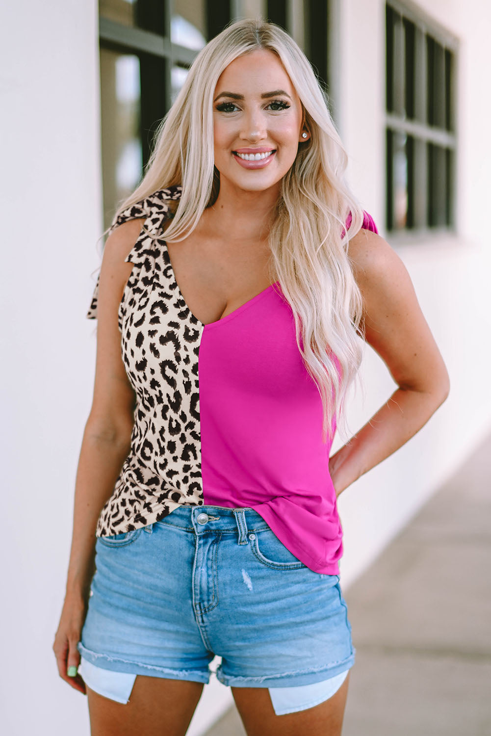 Black Contrast Solid Leopard Short Sleeve T-shirt Dress with Slits