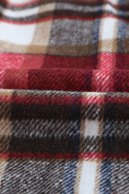 Navy Blue Plus Size Plaid Flap Pocket Shacket