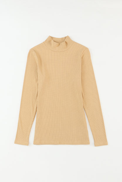 Black Ribbed Knit High Neck Long Sleeve Top