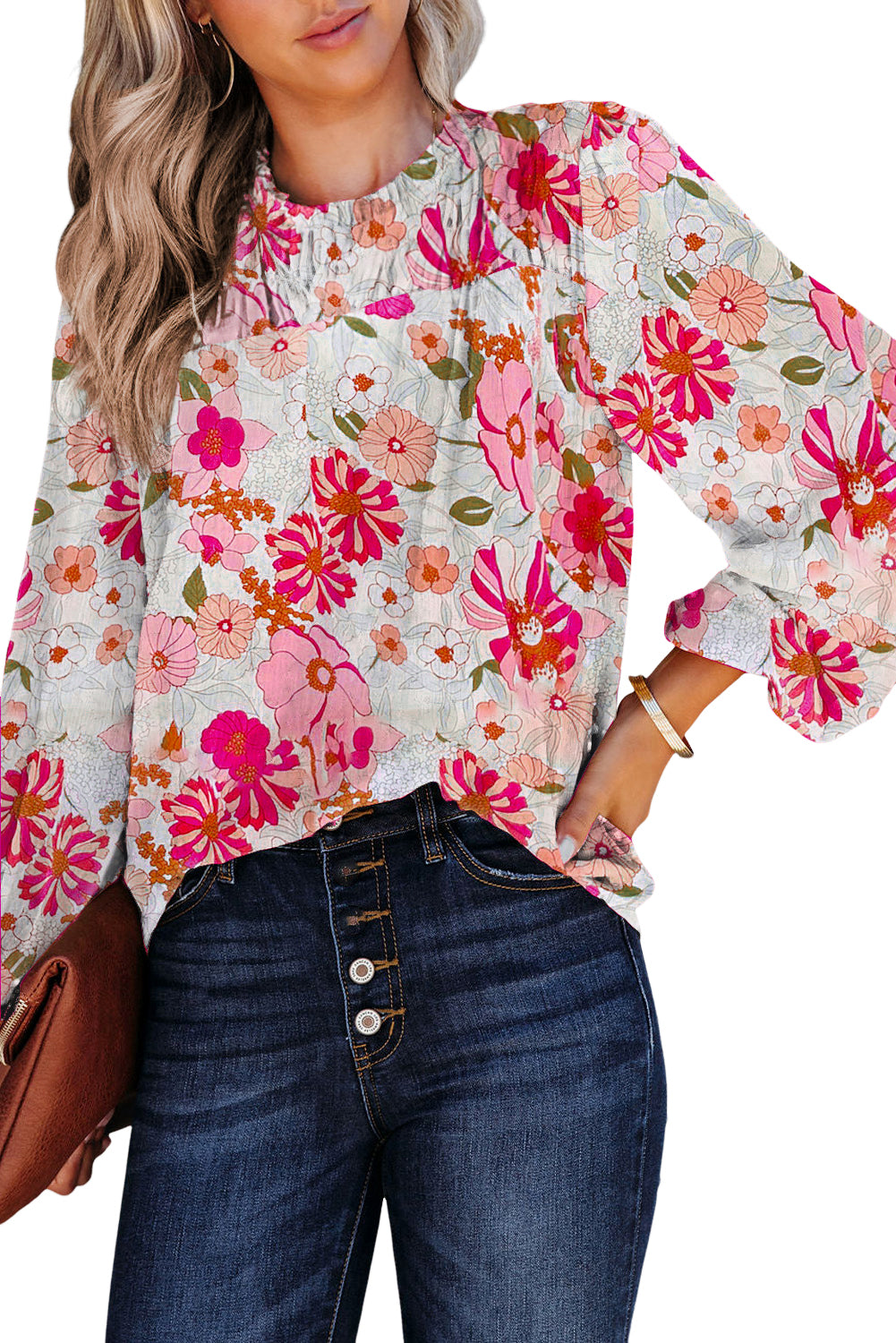 Oatmeal Boho Floral Smocked Waist Super Loose Pants