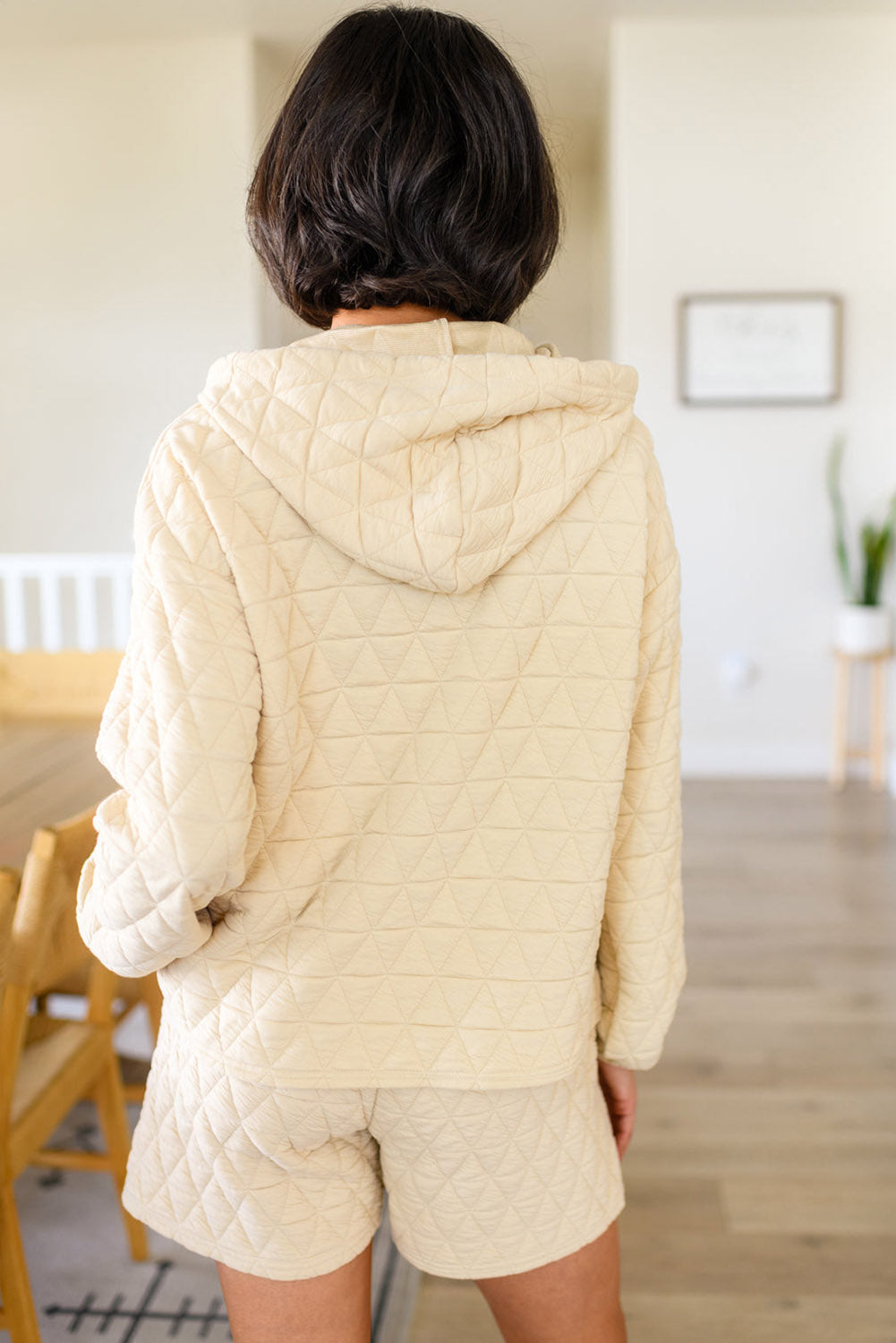 Coffee Solid Color Quilted Kangaroo Pocket Hoodie
