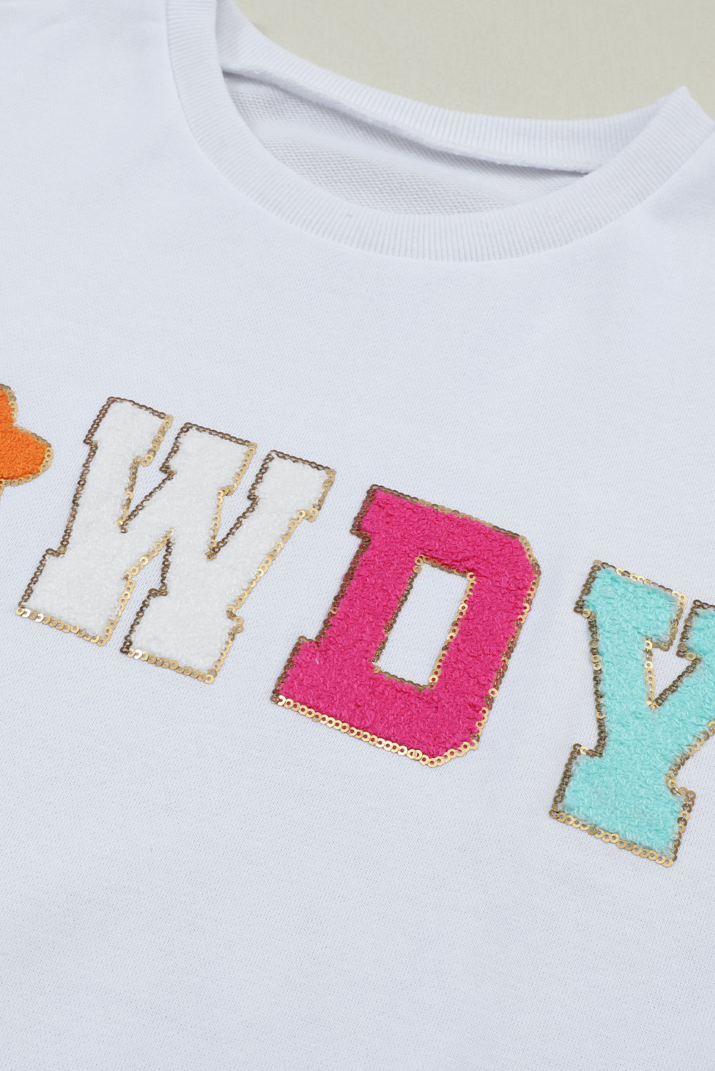 Black Glitter Howdy Patch Graphic Casual Sweatshirt