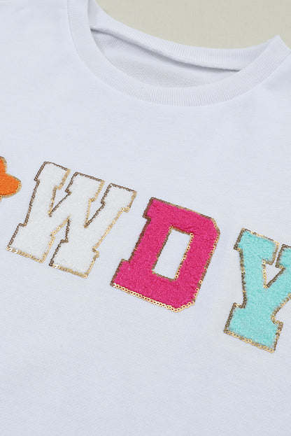Black Glitter Howdy Patch Graphic Casual Sweatshirt