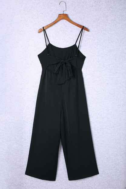 Orange Spaghetti Straps Backless Knot Wide-Leg Jumpsuit