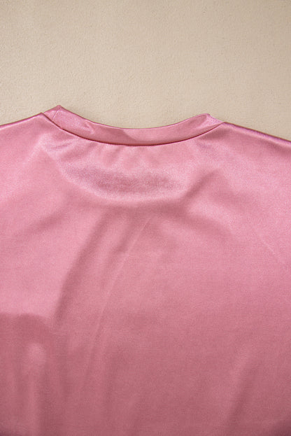 Apricot Glitter Chest Pocket Round Neck Long Sleeve Top