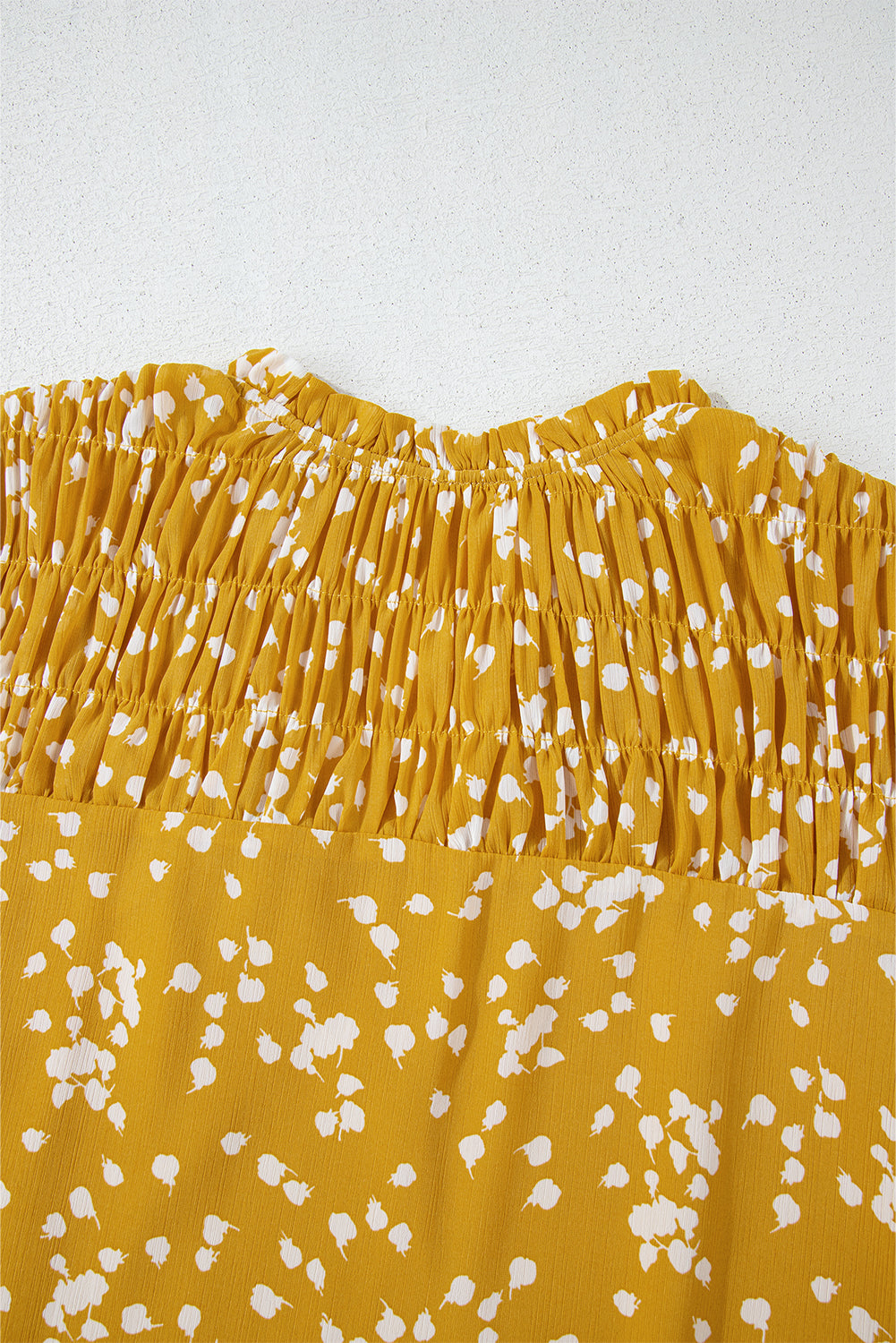 Yellow Split Neck Fall Printed Crinkled Blouse