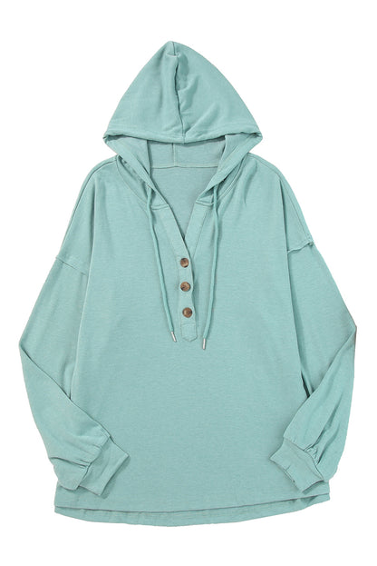 Black Buttoned High and Low Hem Hoodie