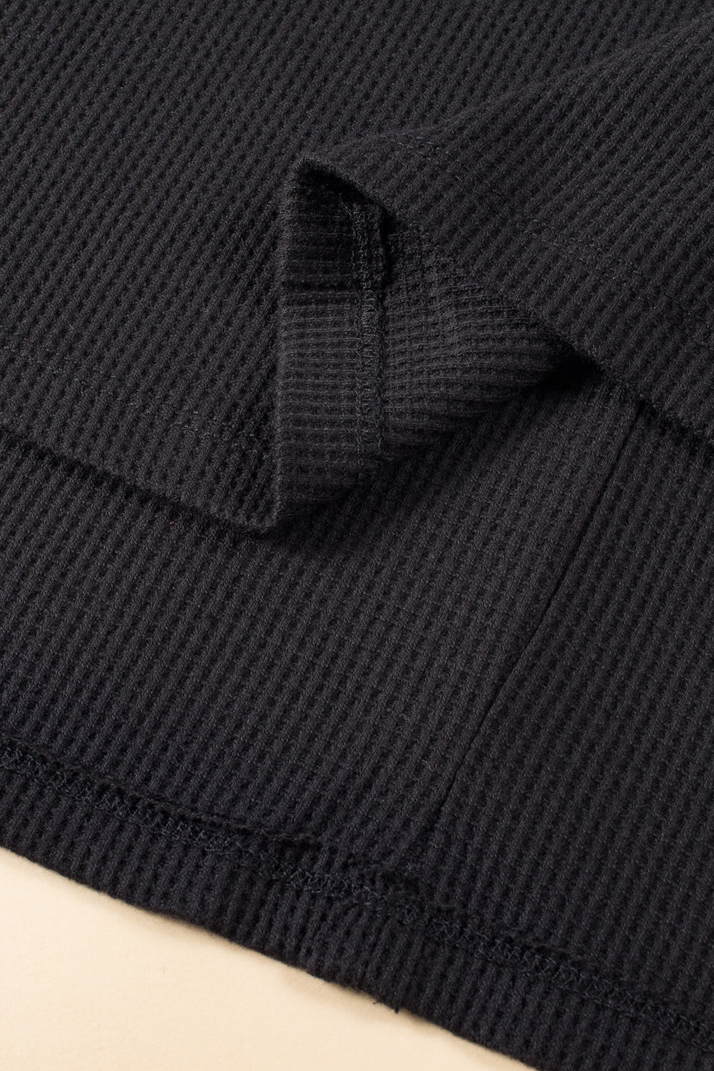 Gray Exposed Seam Patchwork Bubble Sleeve Waffle Knit Top