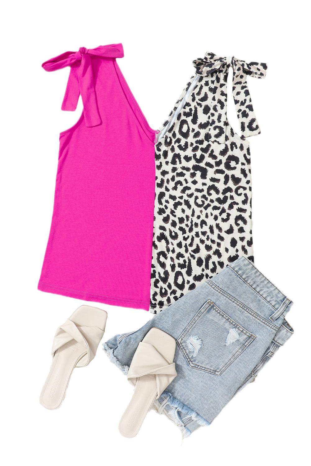 Black Contrast Solid Leopard Short Sleeve T-shirt Dress with Slits
