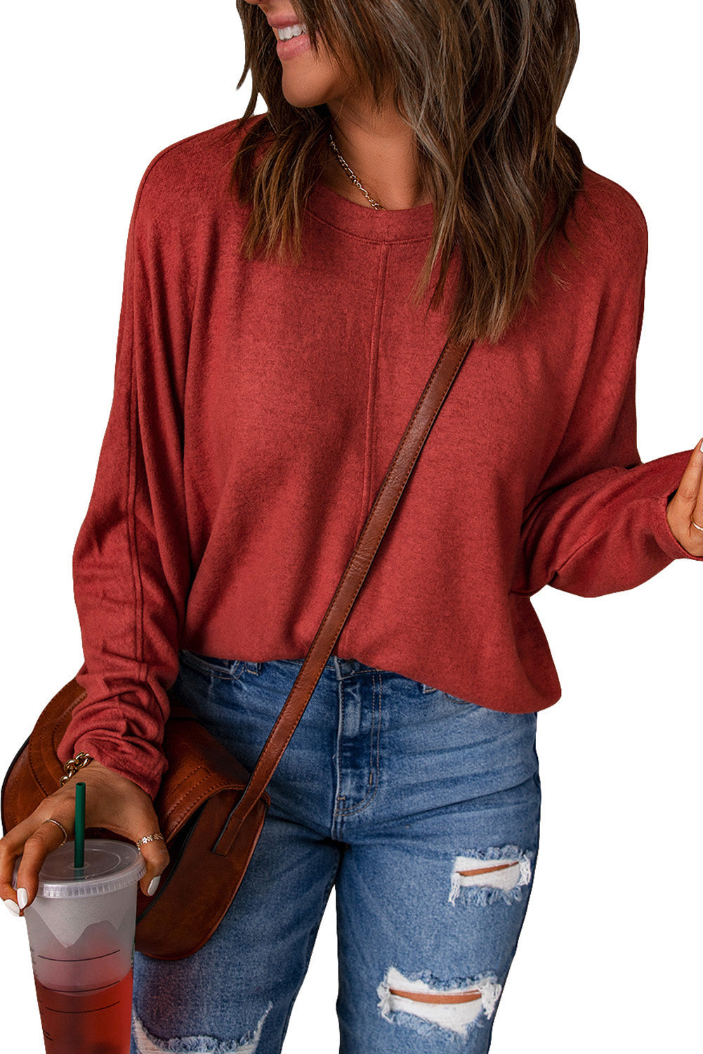 Red Sequined Christmas Favor Sleeve Casual Pullover