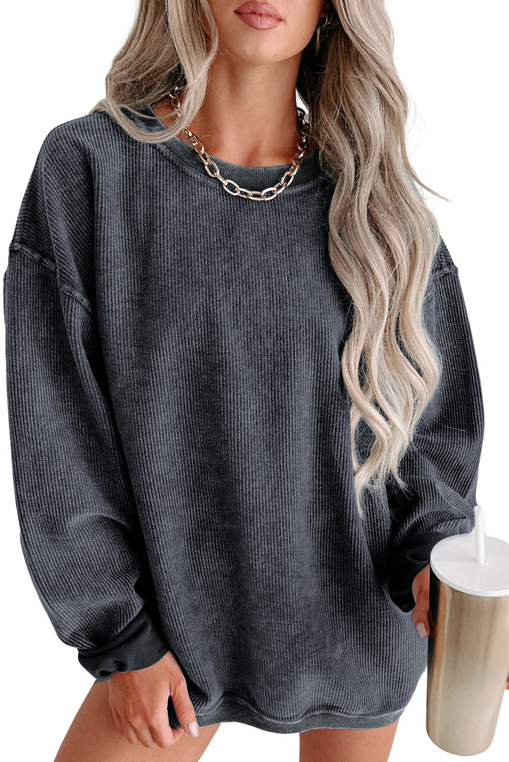 Black Christmas Neon Nutcrackers Mineral Wash Corded Sweatshirt