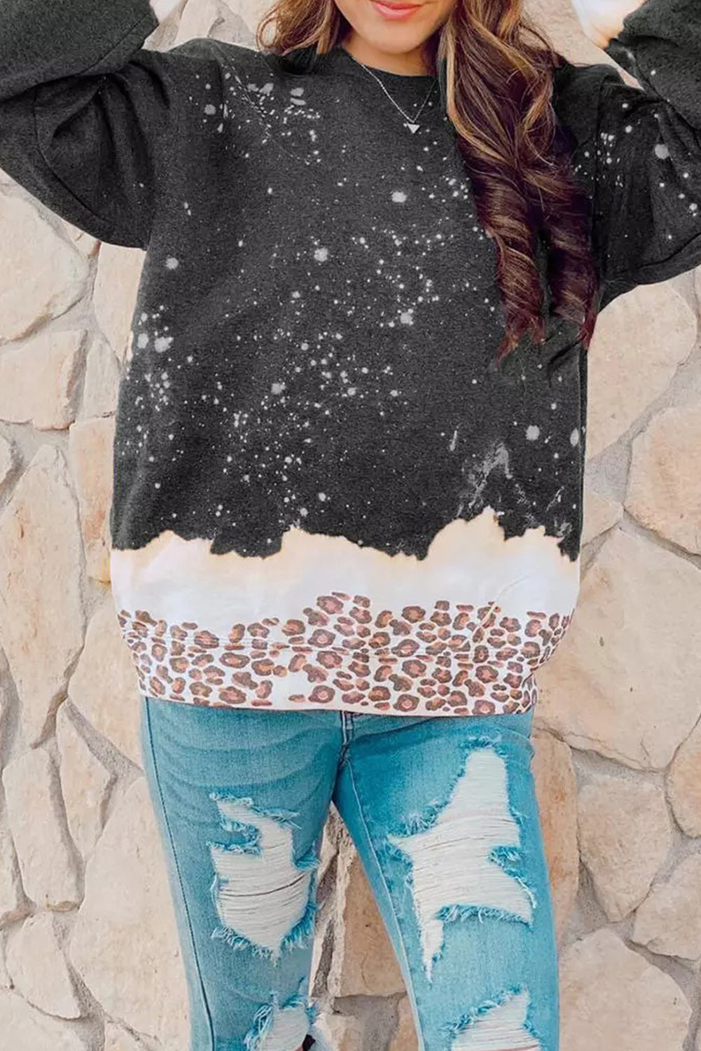 Black Christmas Santa Claus Leopard Print Graphic Sweatshirt
