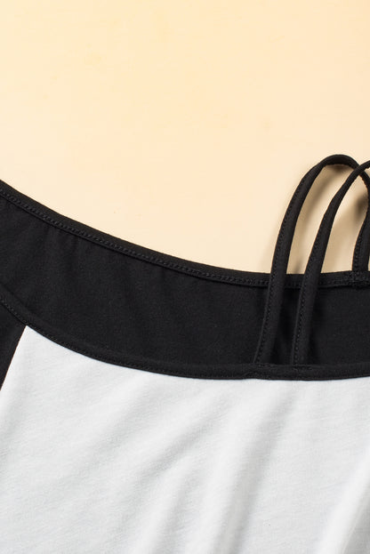 Black Asymmetric Strappy Cold Shoulder Long Sleeve Top