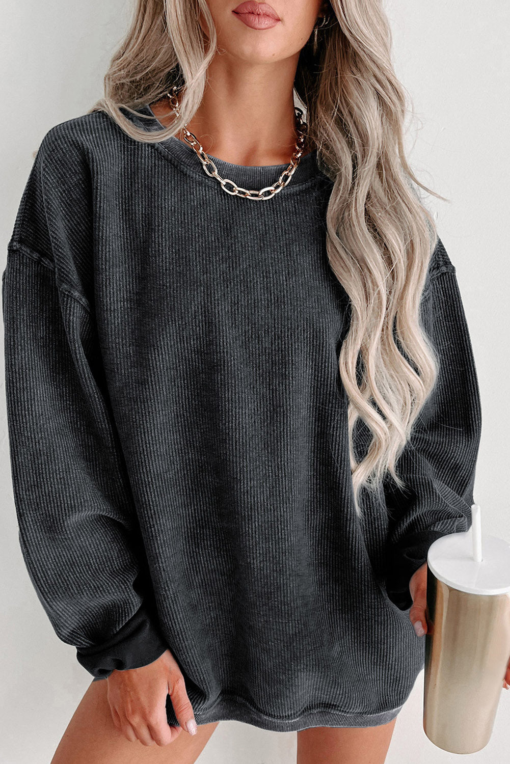 Black Christmas Neon Nutcrackers Mineral Wash Corded Sweatshirt