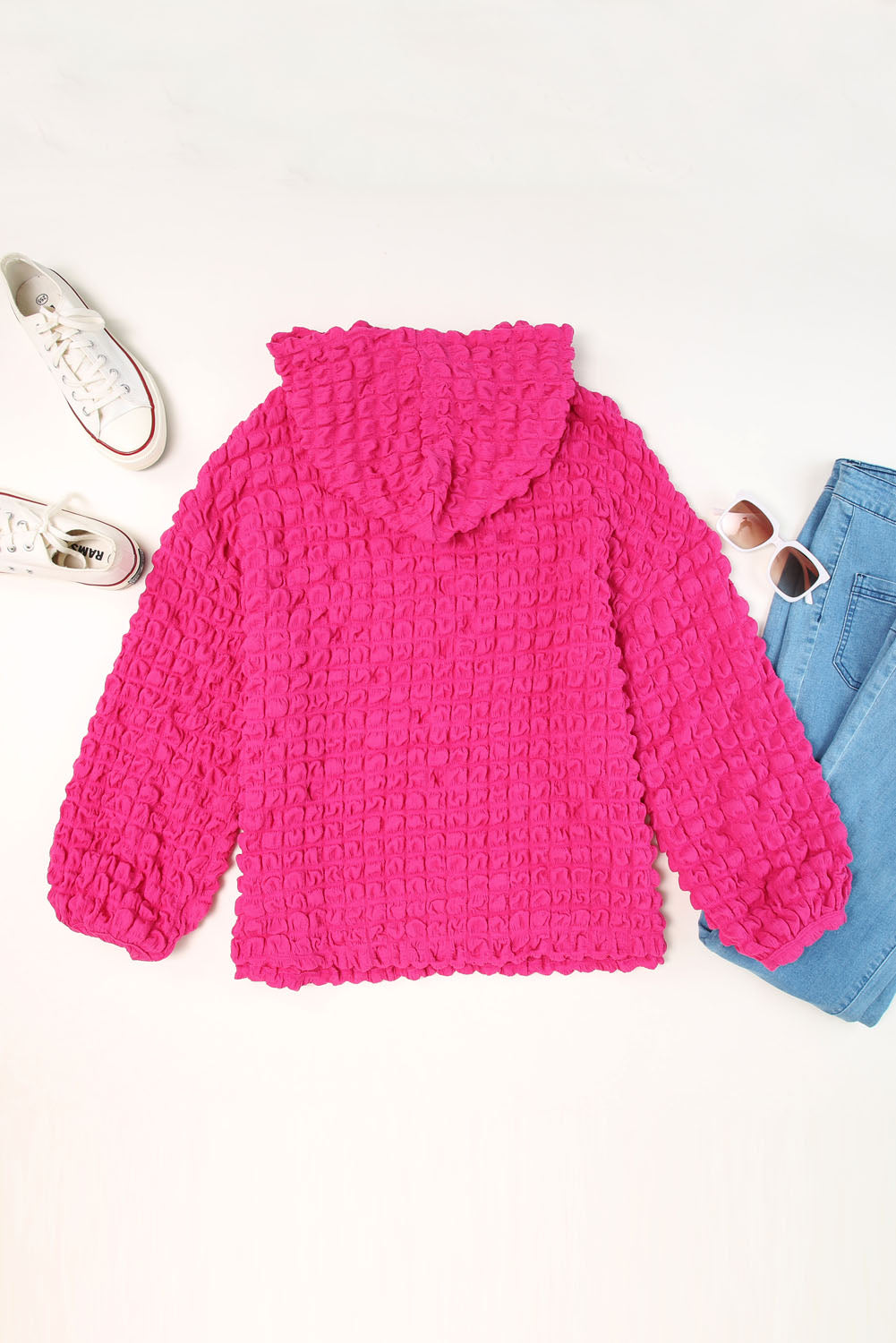 Green Bubble Textured Waffle Hoodie